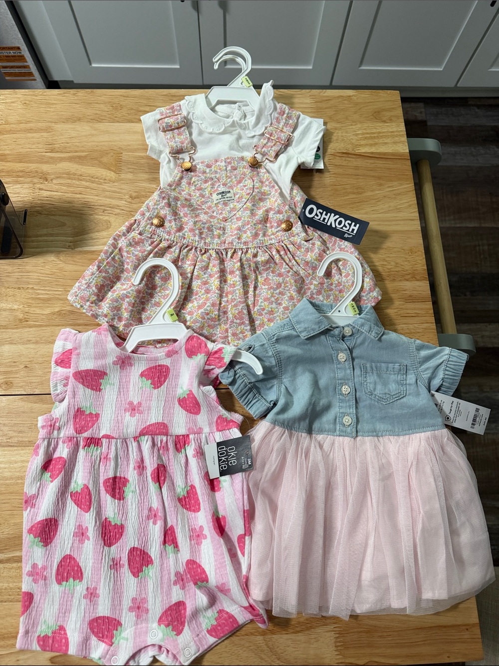 OshKosh Floral Pinafore Dress Set - Pink & White